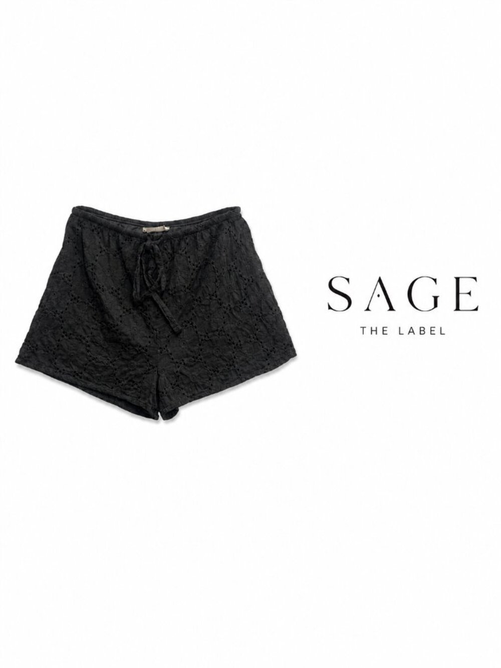 SAGE The Label Black Eyelet Embroidered Drawstring Shorts – XS - Picture 1 of 4